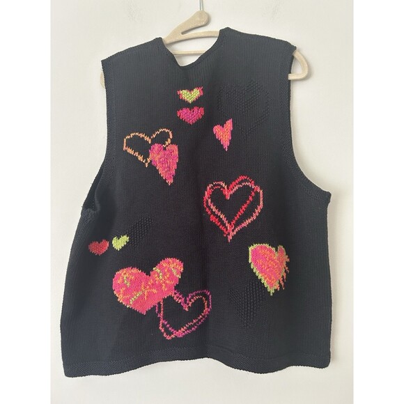 Rare Vintage Fisher Hill Funky Heart Embroidered Knit Sweater Vest Size XL - Picture 2 of 9